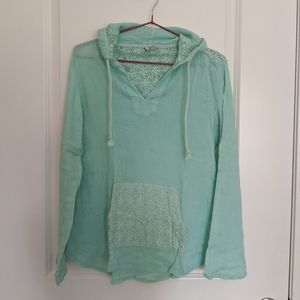 Teal green long sleeve hoodie top